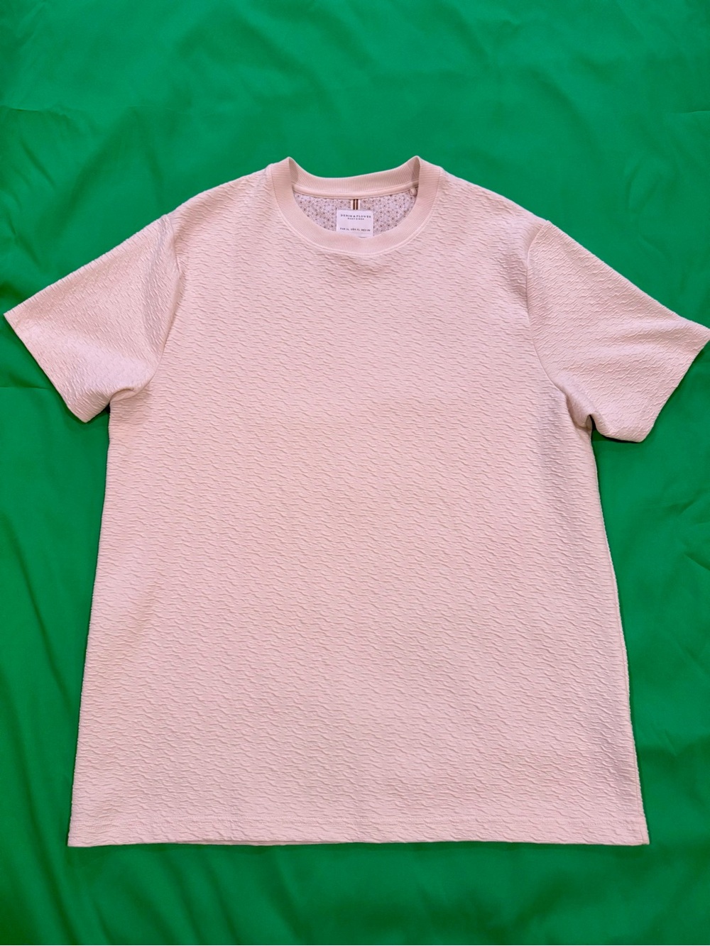 Denim & Flower Men's Textured Crew Neck T-Shirt - Light Cream